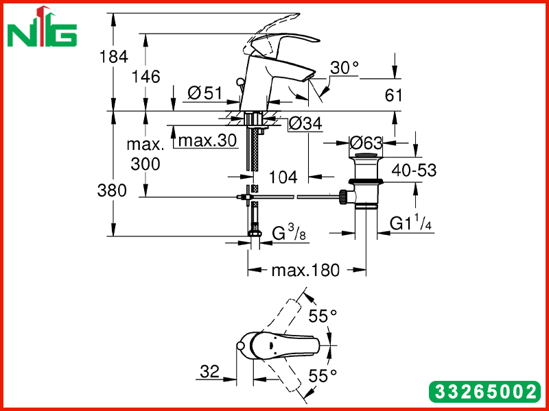 ban-ve-ky-thuat-voi-lavabo-nong-lanh-grohe-eurosmart-s-size-33265002